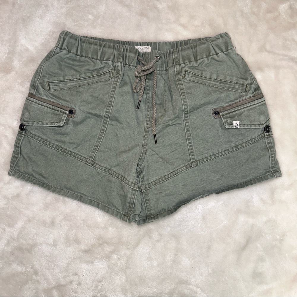 Volcom Green Cargo Shorts with Elastic Tie Waistband Size XS